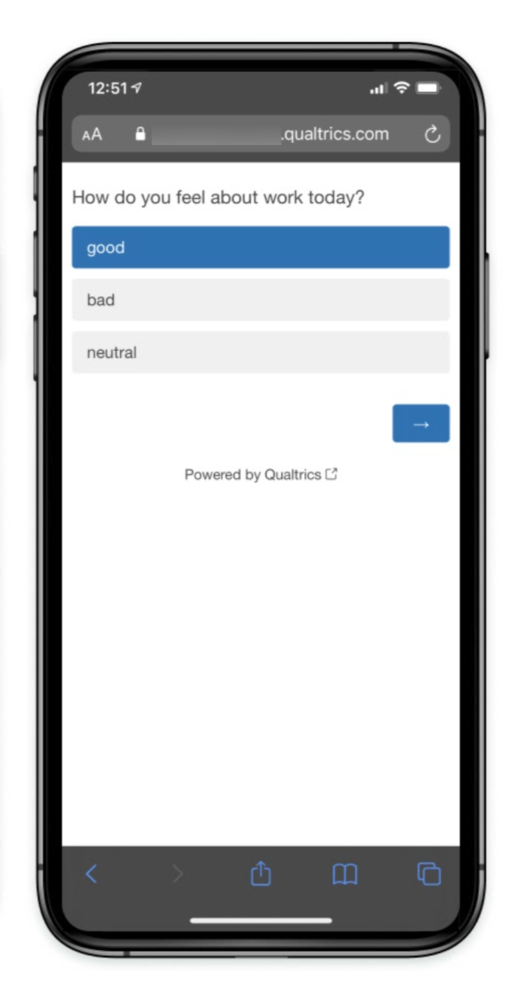 a Qualtrics survey loaded in a mobile device's browser
